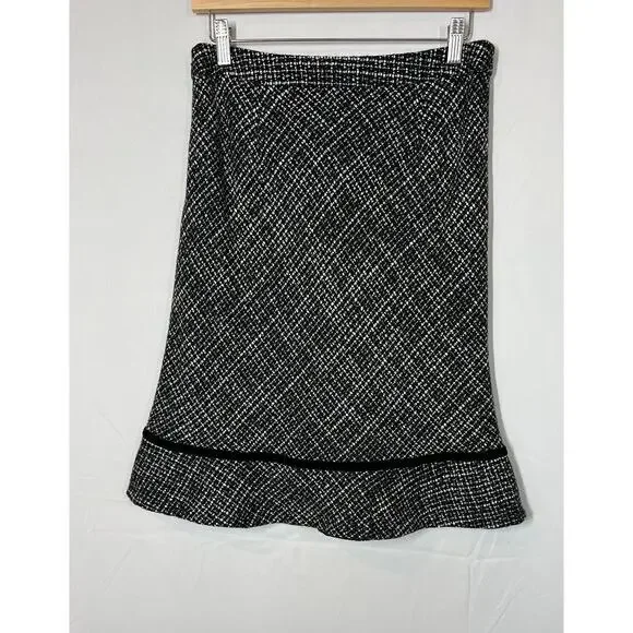 Gap Tweed Y2K Wool Blend Velvet Trim Skirt Womens Size 6 Lined Side Zip Black - Picture 3 of 8